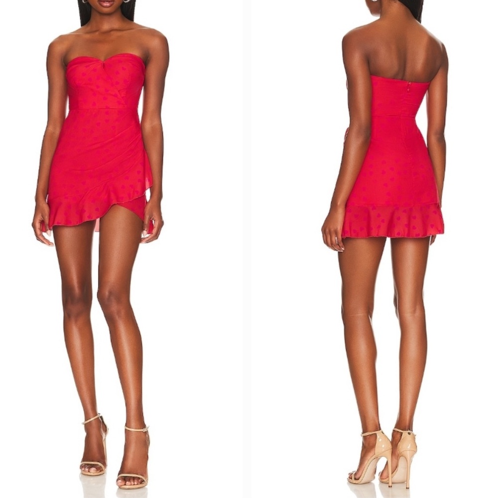 REVOLVE MORE TO COME Marcine Strapless Dress in Red Hearts Size Small
